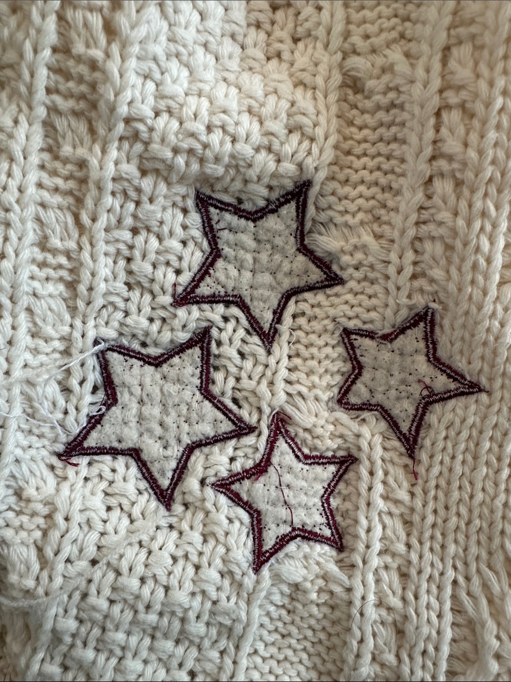 EUC Taylor Swift “RED” Cream Cable-Knit Cardigan w/ Star Appliqués SZ XS/SM - Picture 12 of 16